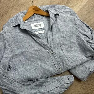 Grayson 100% Linen The Hero Gray Textured Button Down Long Sleeve Top